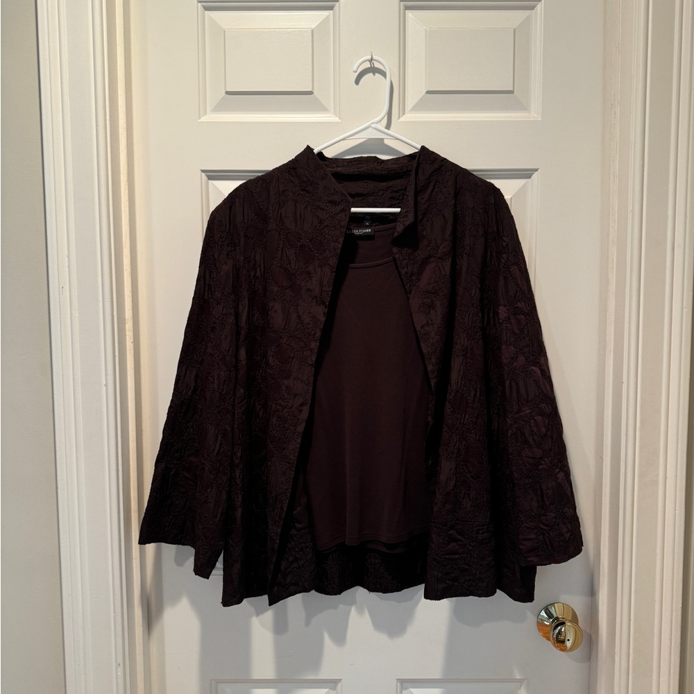 Eileen Fisher Silk Brown Tank + Jacket - Picture 3 of 14